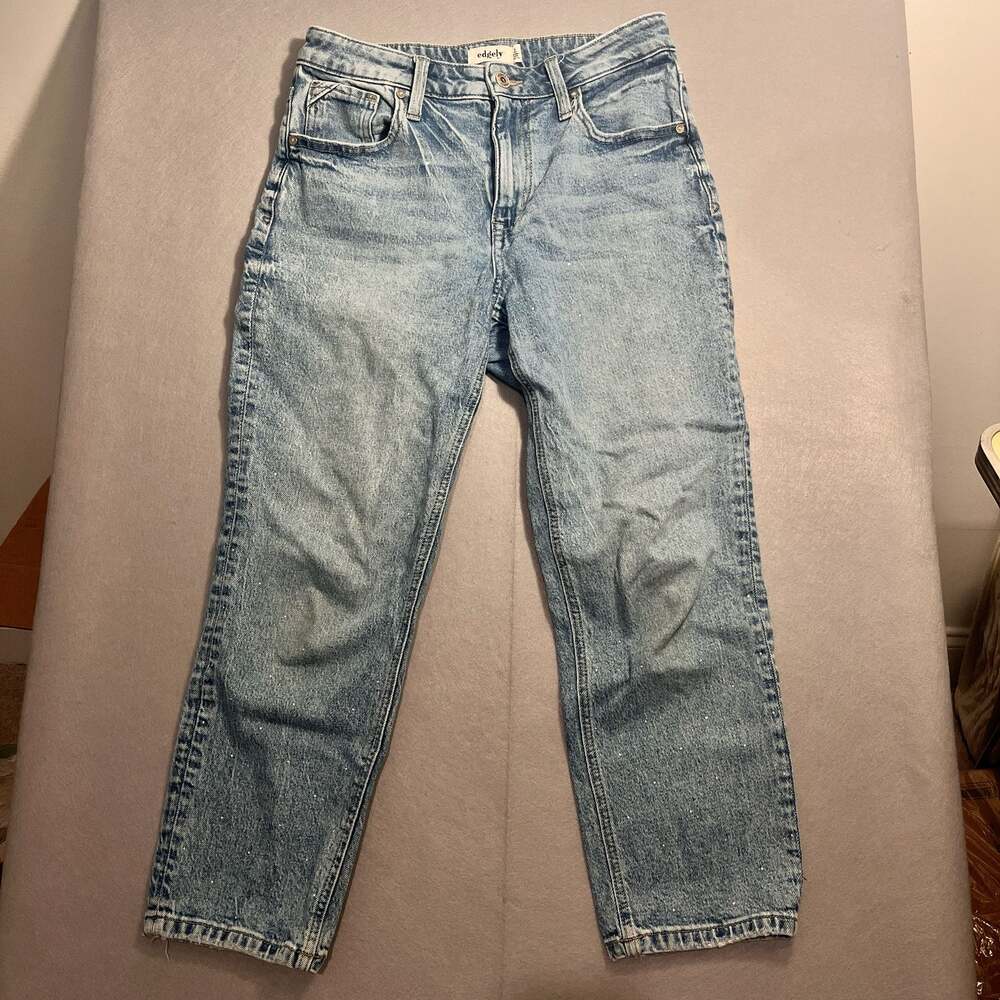 Rhinestone Sparkly Edgely Slim Straight Ankle High Rise Jeans